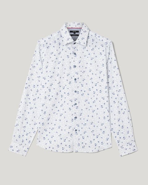Slim stretch micro floral print long sleeve shirt, White/Navy, hi-res